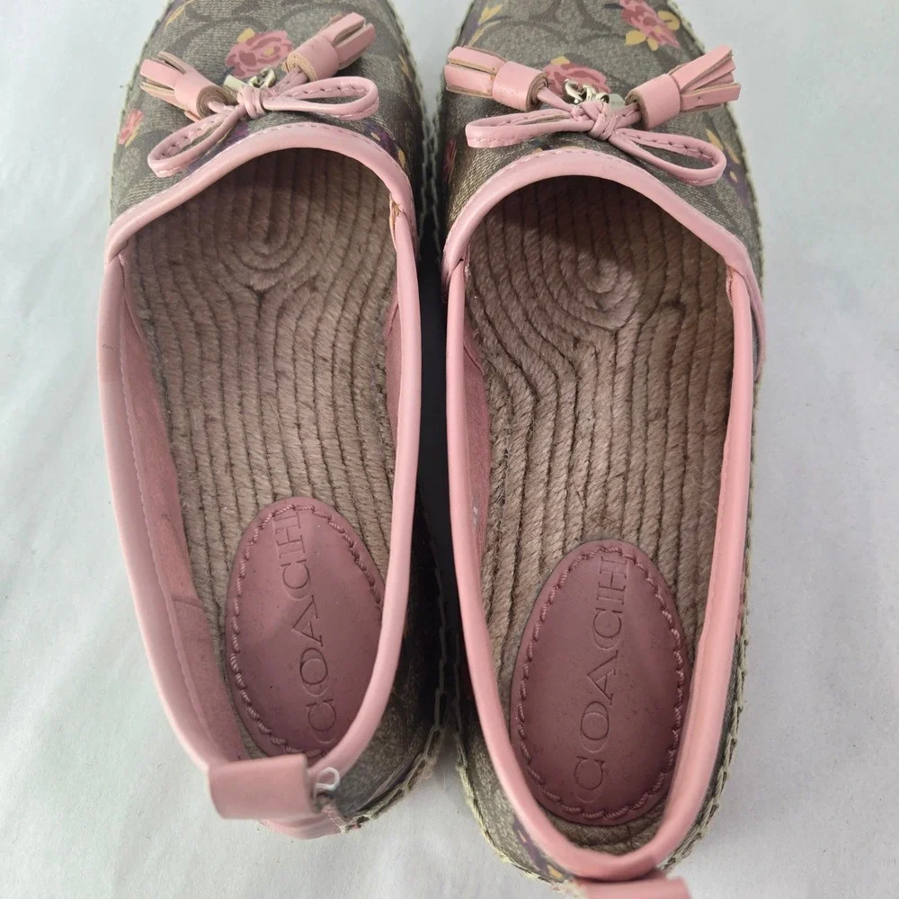 Coach Shoe Women's size 6.5 Carley Espadrilles Pink Floral Signature Canvas #998